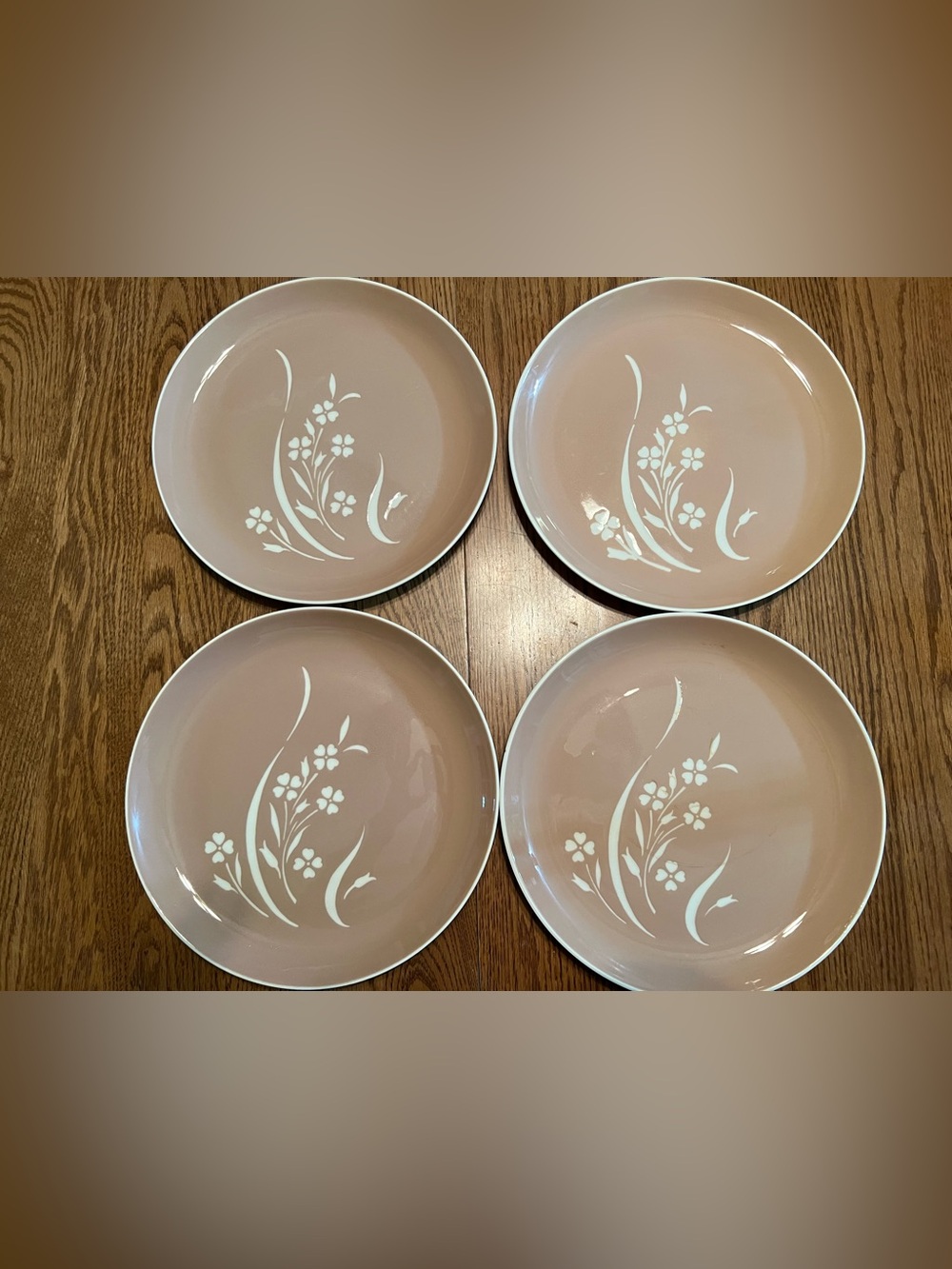 Vintage Harkerware Pink Tan Plates, Springtime MCM